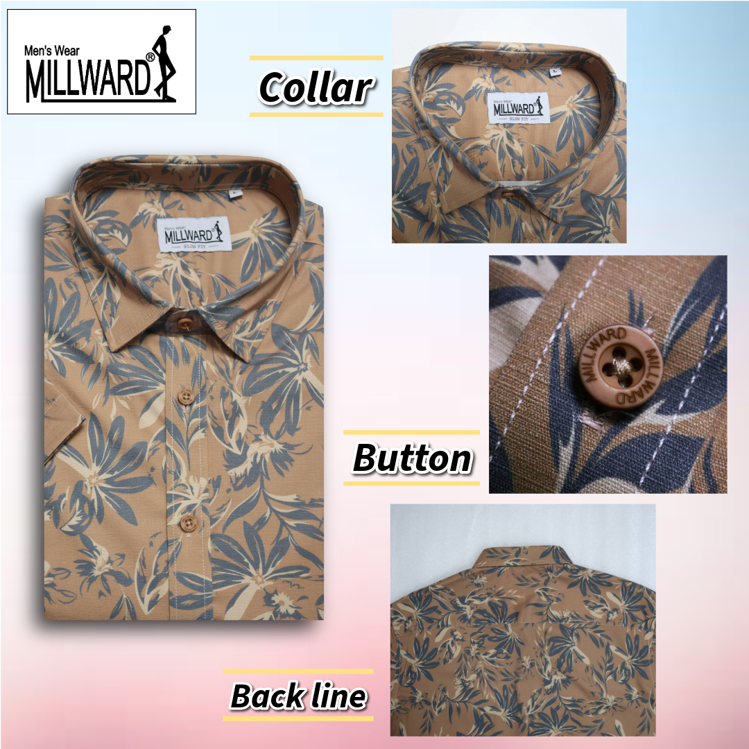 Brand Millward Shirt Short Sleeve Slim Fit Leaf Pattern Collection / Baju kemeja Lengan Pendek Koleksi Millward Slim Fit Corak Daun