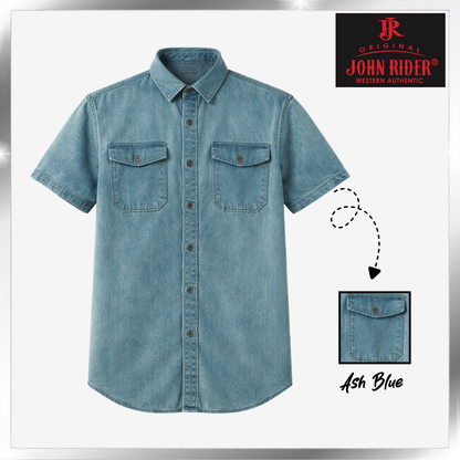 Brand John RIder Men's Denim Shirt Short Sleeve S-5XL [Smart Fit] [Silver Grey/Ash Blue/Khaki]