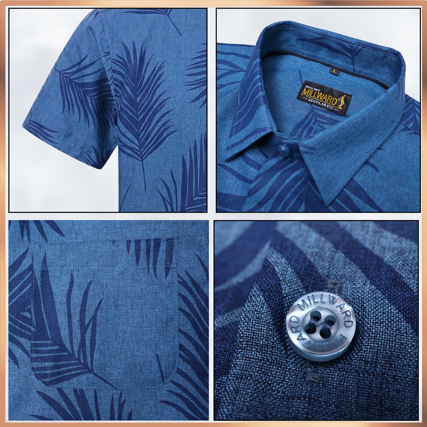Brand MILLWARD Men’s Leaf Short Sleeve Shirt (M–4XL) / Kemeja Lelaki Lengan Pendek Corak Daun (M–4XL)