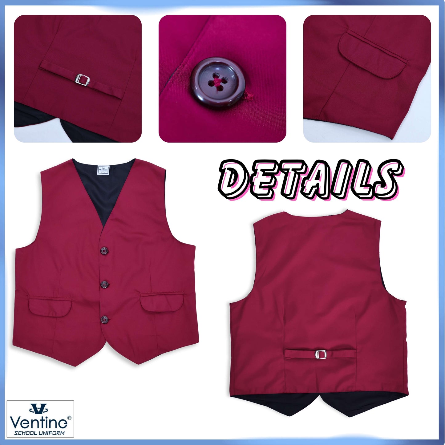 Ventine Vest Pengawas Sekolah Unisex | Size XS-3XL | Maroon / Blue / Brown / Black