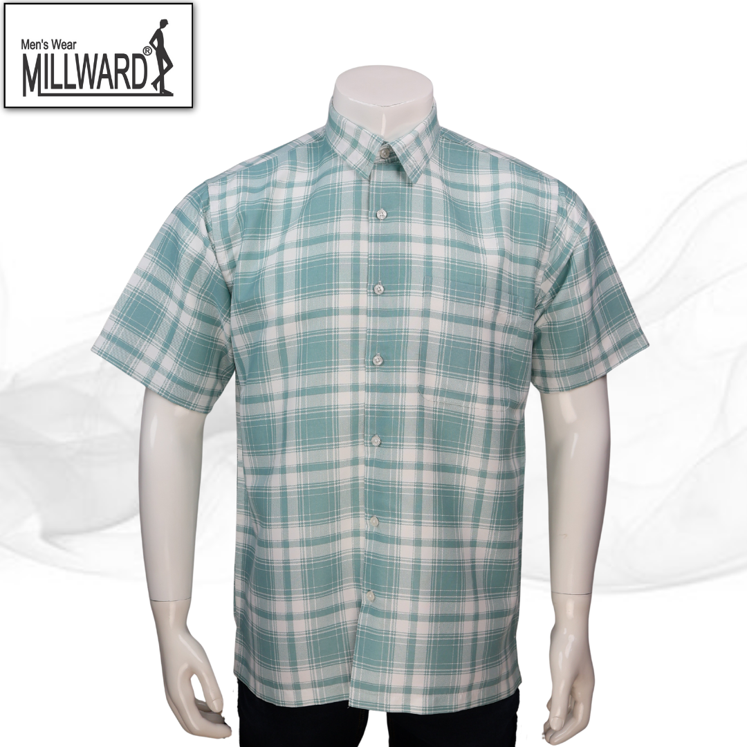 Brand Millward Men's Shirt Short Sleeve [RegularFit] / Kemeja Lelaki Lengan Pendek ) [RegularFit] (L.Pink & M.Green)