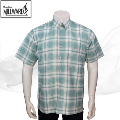 Brand Millward Men's Shirt Short Sleeve [RegularFit] / Kemeja Lelaki Lengan Pendek ) [RegularFit] (L.Pink & M.Green)
