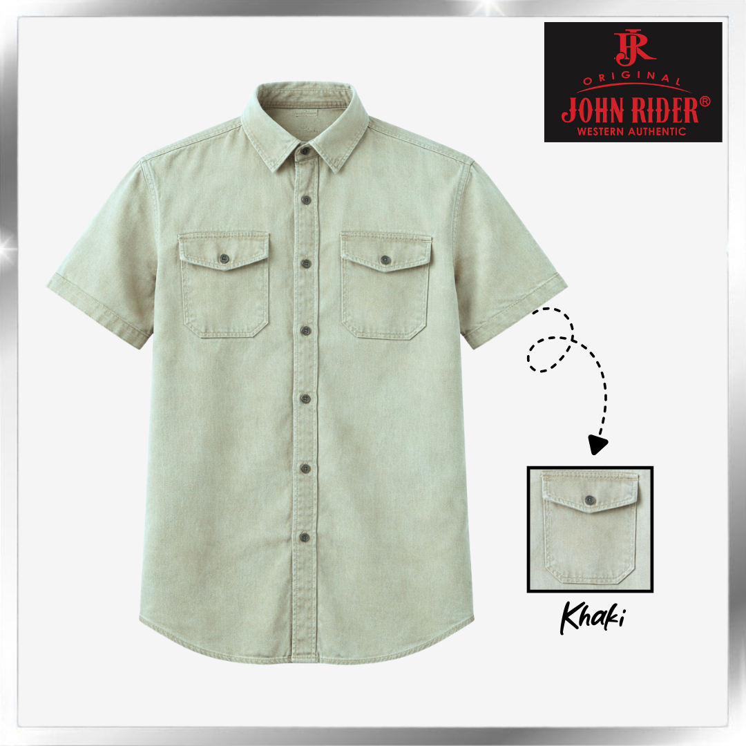 Brand John RIder Men's Denim Shirt Short Sleeve S-5XL [Smart Fit] [Silver Grey/Ash Blue/Khaki]