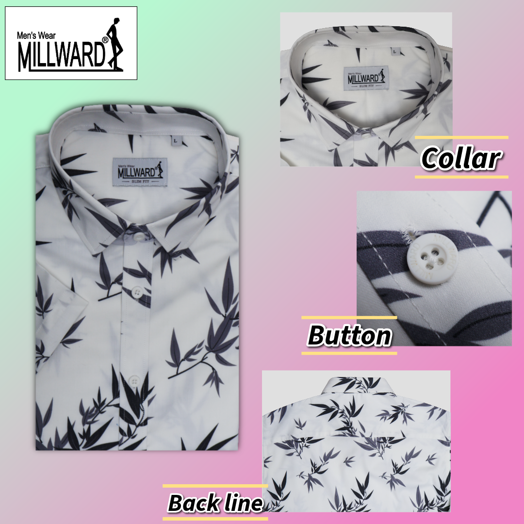 Brand Millward Shirt Short Sleeve Slim Fit Leaf Pattern Collection / Baju kemeja Lengan Pendek Koleksi Millward Slim Fit  Corak Daun