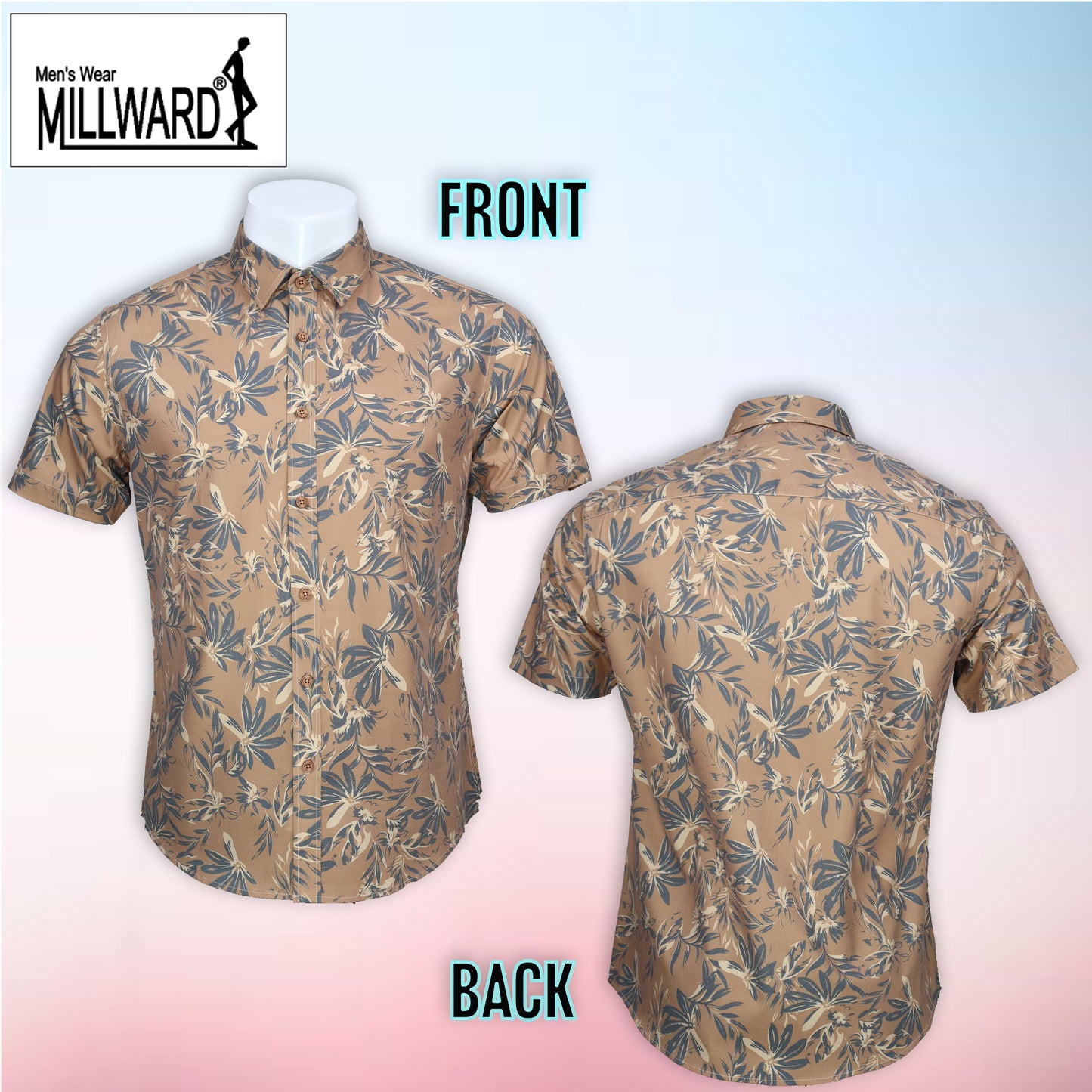 Brand Millward Shirt Short Sleeve Slim Fit Leaf Pattern Collection / Baju kemeja Lengan Pendek Koleksi Millward Slim Fit Corak Daun