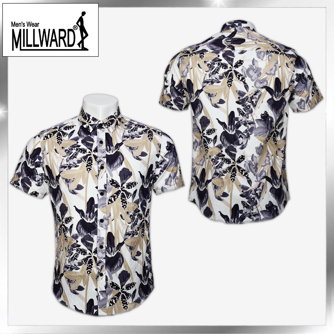 Brand Millward Shirt Short Sleeve Blue & Grey/Blue & Grey/Slim Fit