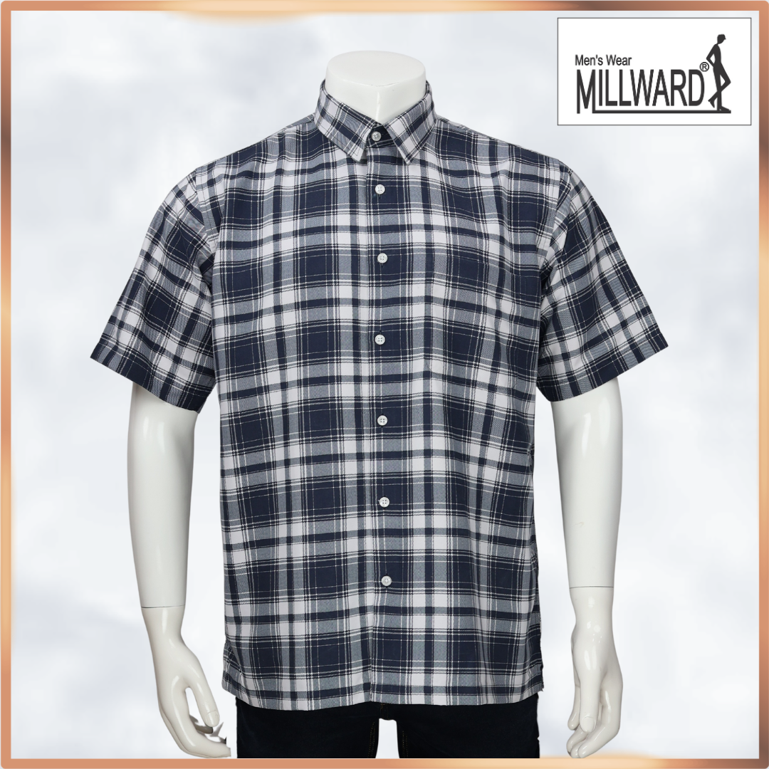 MILLWARD Men’s Plaid Casual Shirt – Short Sleeve Regular Fit Red & Navy