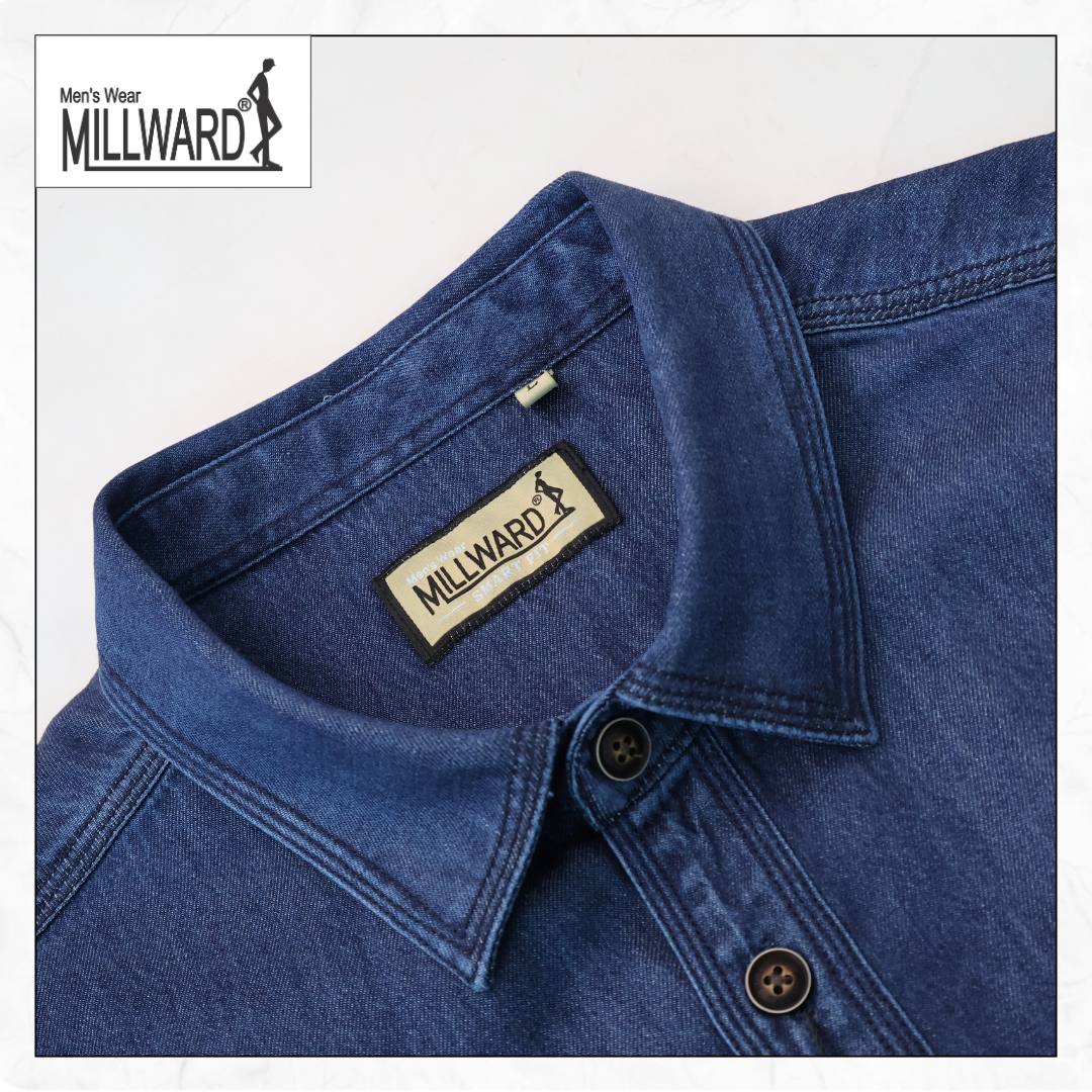 Brand Millward Men Shirt Short sleeve, Denim ,Slim Fit / Kemeja Lelaki Lengan Pendek, Denim ,Slim Fit