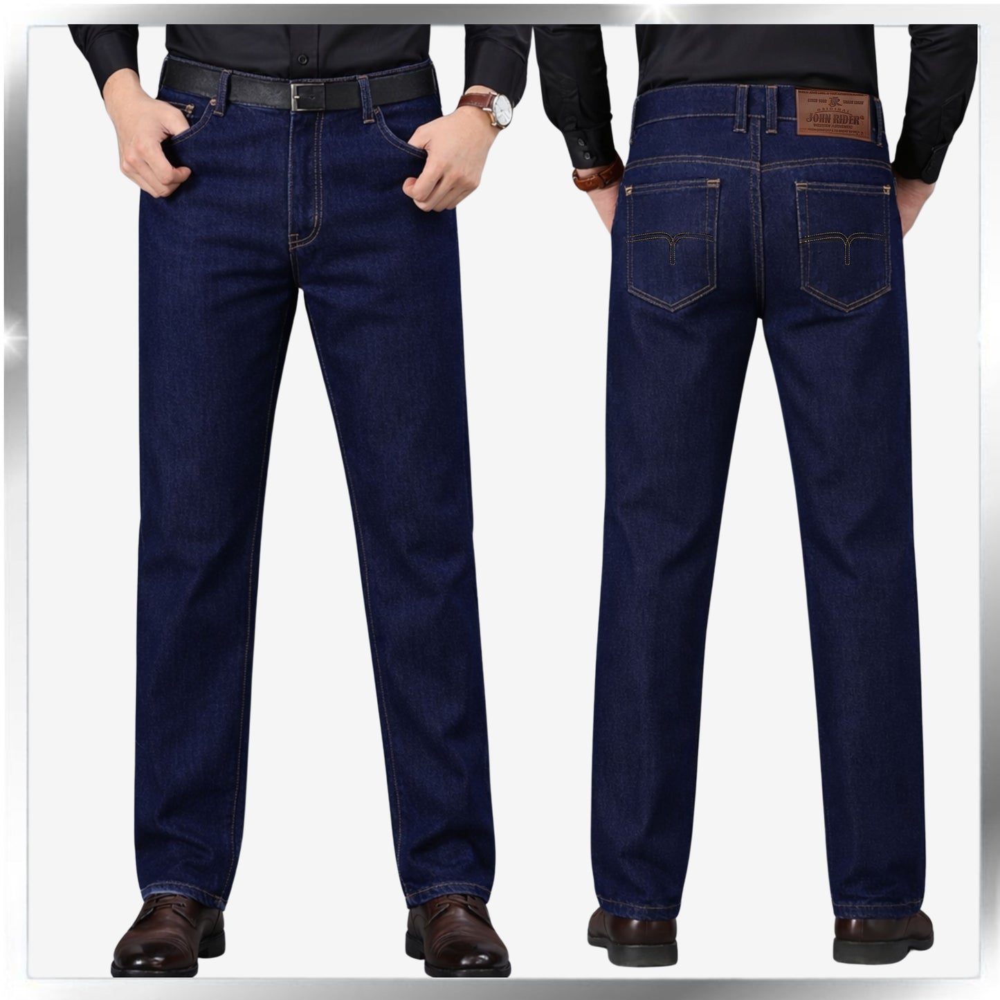 John Rider Jeans Straight Cut Dark Blue Denim Fit Casual Wear