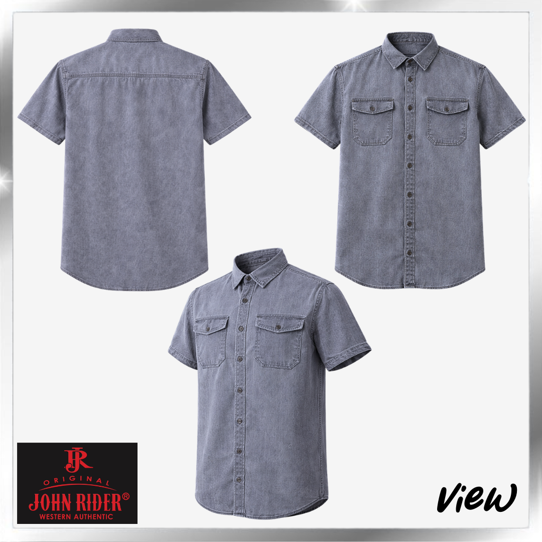 Brand John RIder Men's Denim Shirt Short Sleeve S-5XL [Smart Fit] [Silver Grey/Ash Blue/Khaki]
