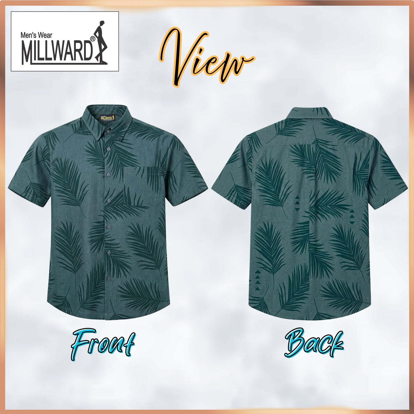 Brand MILLWARD Men’s Leaf Short Sleeve Shirt (M–4XL) / Kemeja Lelaki Lengan Pendek Corak Daun (M–4XL)