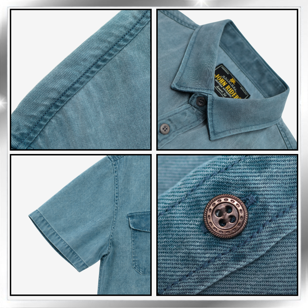 Brand John RIder Men's Denim Shirt Short Sleeve S-5XL [Smart Fit] [Silver Grey/Ash Blue/Khaki]