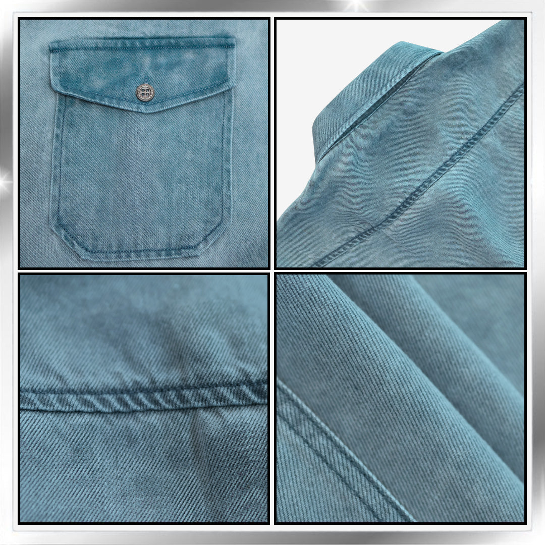 Brand John RIder Men's Denim Shirt Short Sleeve S-5XL [Smart Fit] [Silver Grey/Ash Blue/Khaki]
