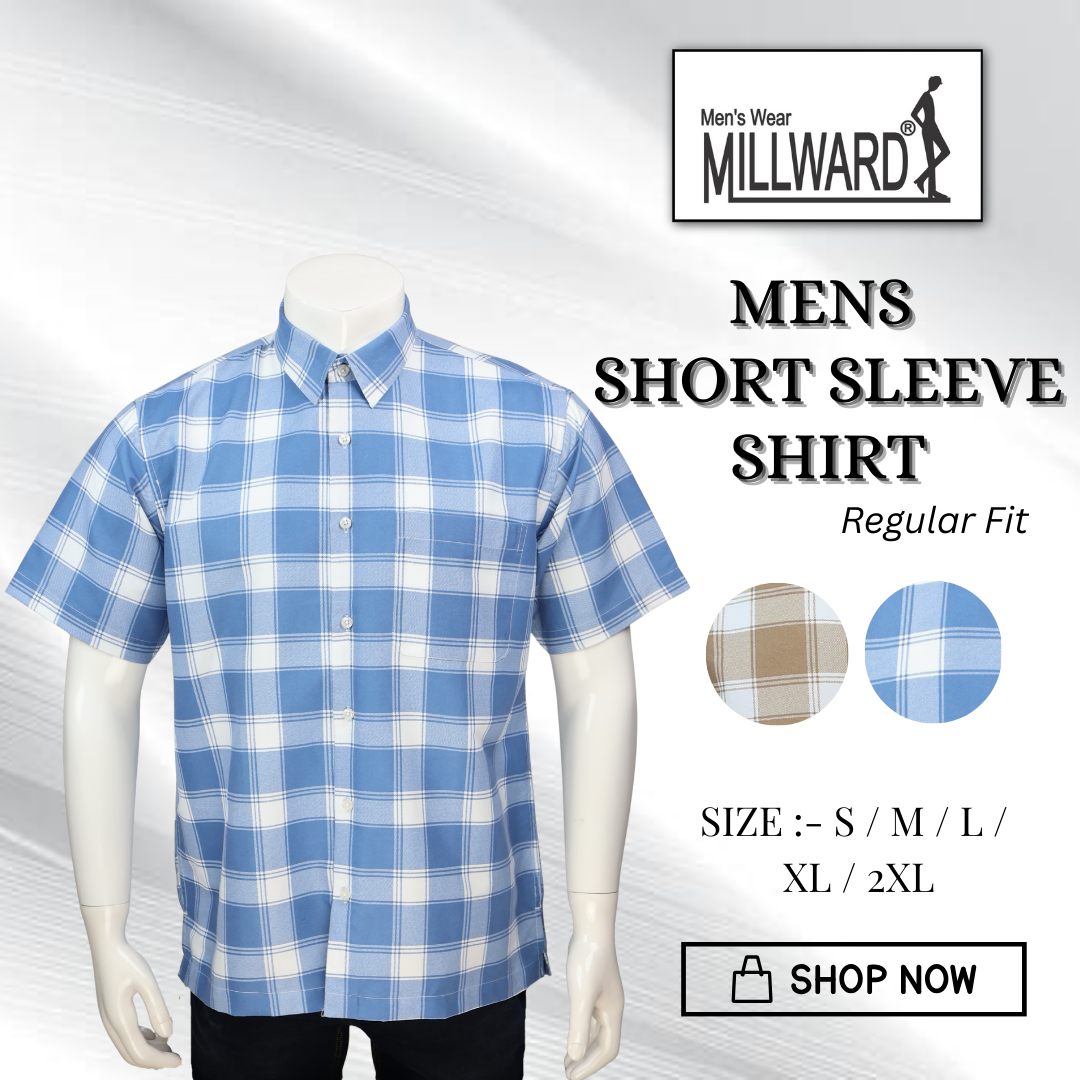 Brand Millward Men's Shirt Short Sleeve [RegularFit] / Kemeja Lelaki Lengan Pendek ) [RegularFit] M.Brown & M.Blue