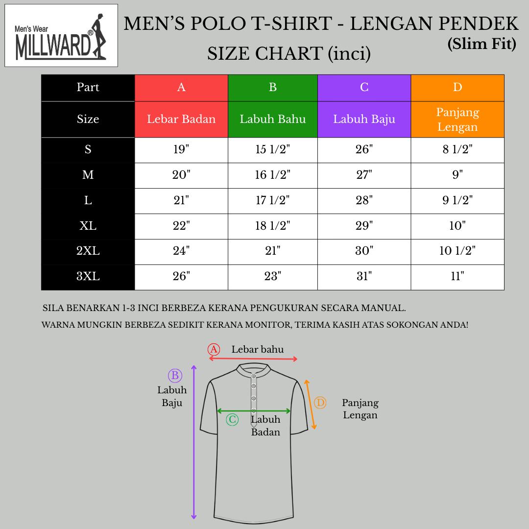 Brand Millward Men's Polo Short Sleeve T-shirt,8 colours / T - Shirt Lelaki Polo Lengan Pendek, 8 Pilihan Warna