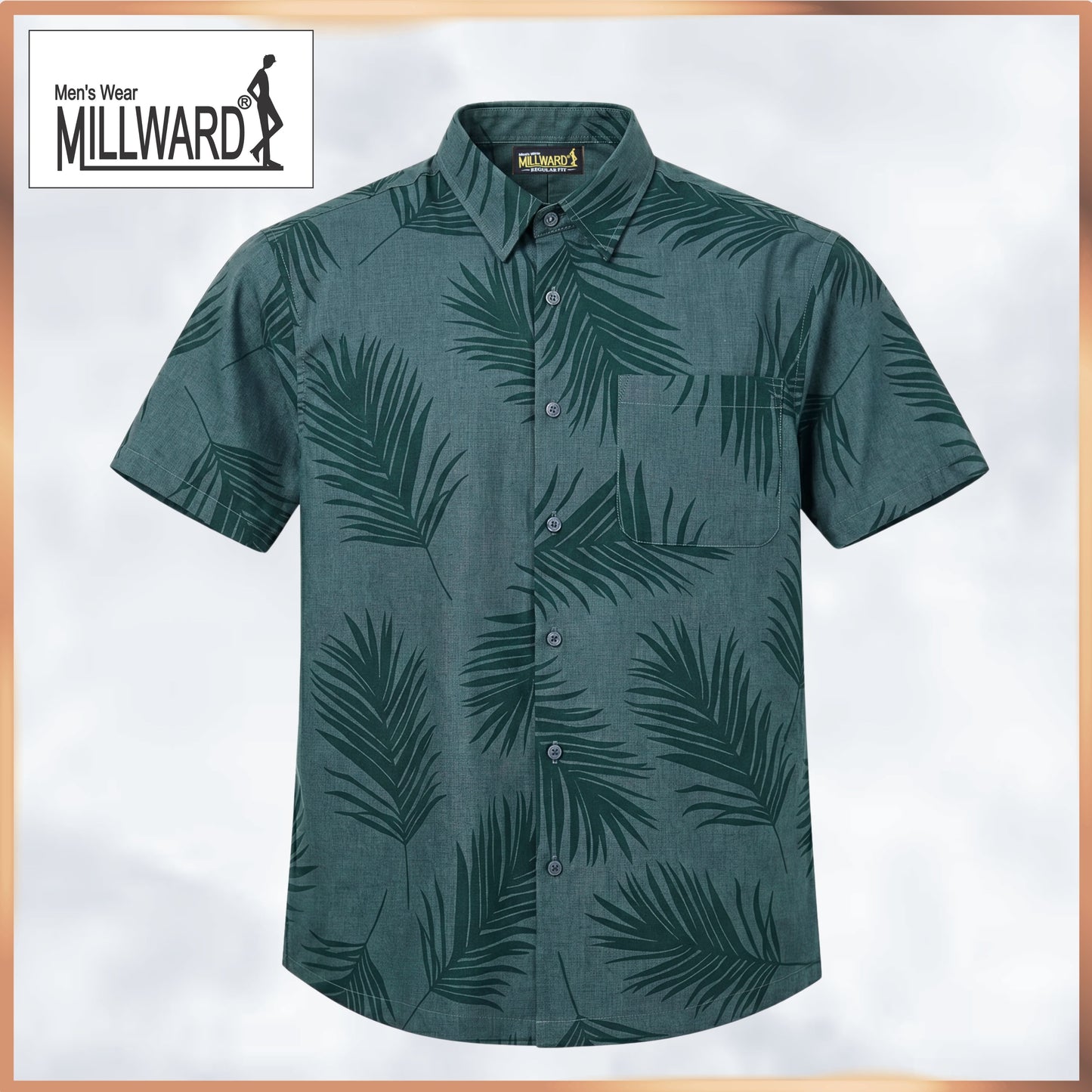 Brand MILLWARD Men’s Leaf Short Sleeve Shirt (M–4XL) / Kemeja Lelaki Lengan Pendek Corak Daun (M–4XL)