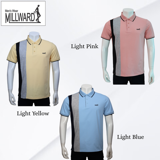 Brand Millward – Men’s Short Sleeve Polo Tee , Modern color-block side panel , Slim Fit