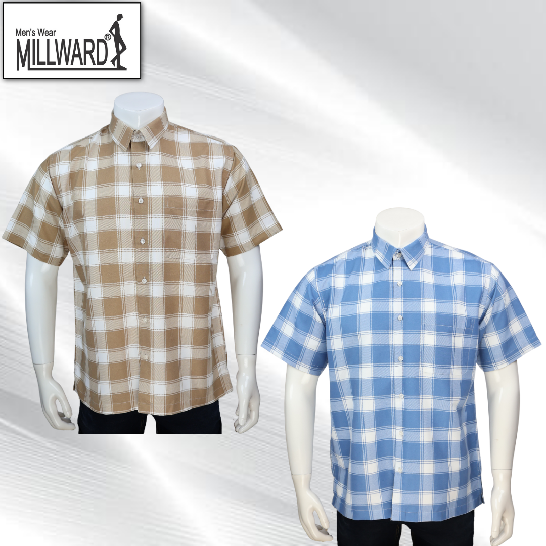 Brand Millward Men's Shirt Short Sleeve [RegularFit] / Kemeja Lelaki Lengan Pendek ) [RegularFit] M.Brown & M.Blue