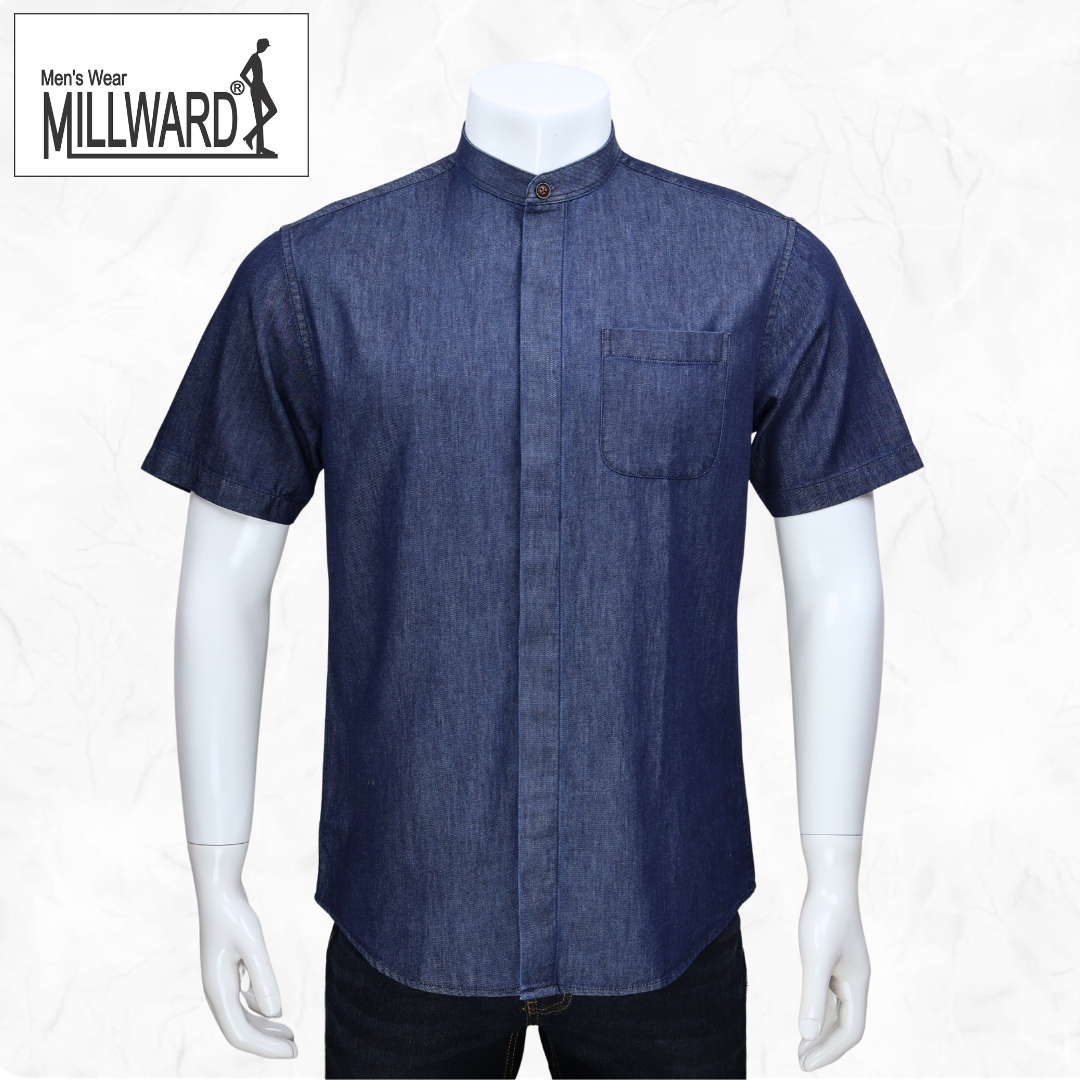 Brand Millward Men Shirt Short sleeve, Denim ,Slim Fit / Baju Kemeja Lelaki Lengan Pendek, Denim