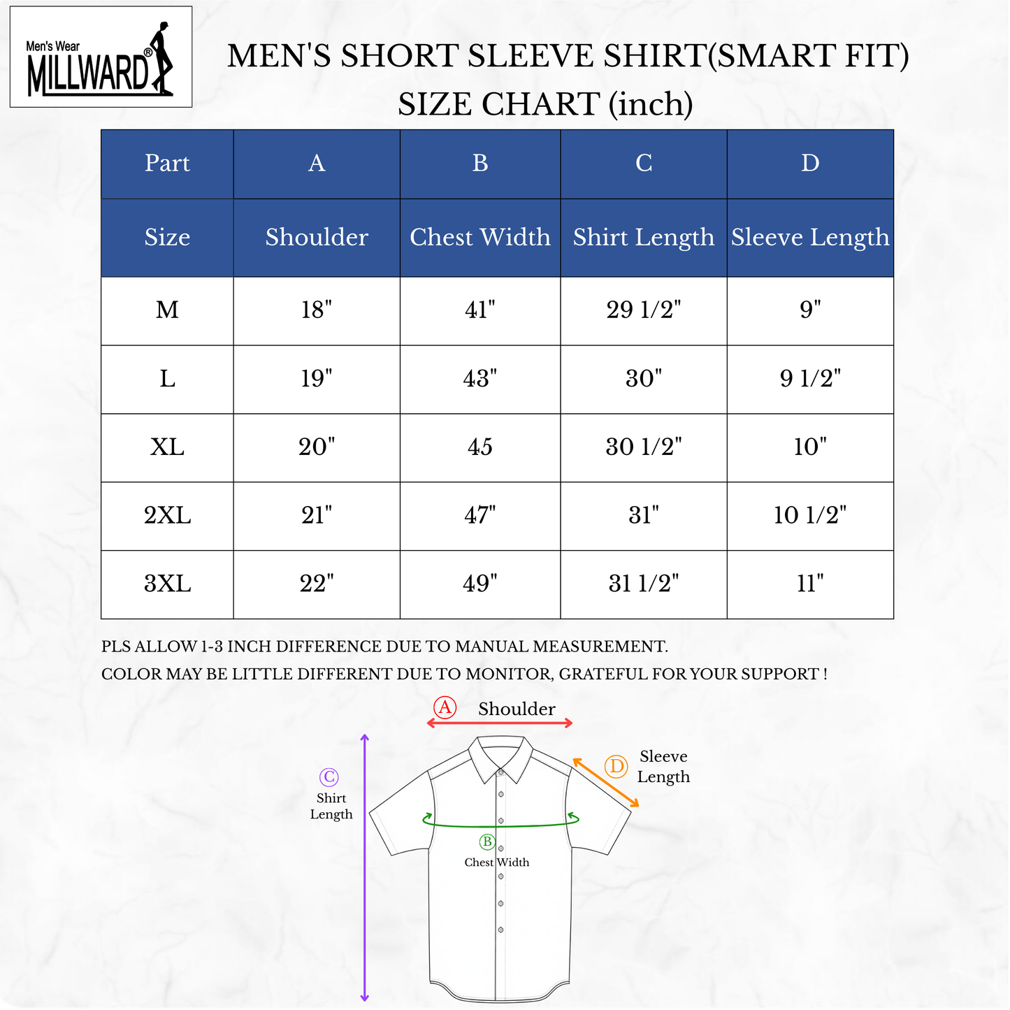 Brand Millward Men Shirt Short sleeve, Denim ,Slim Fit / Kemeja Lelaki Lengan Pendek, Denim ,Slim Fit