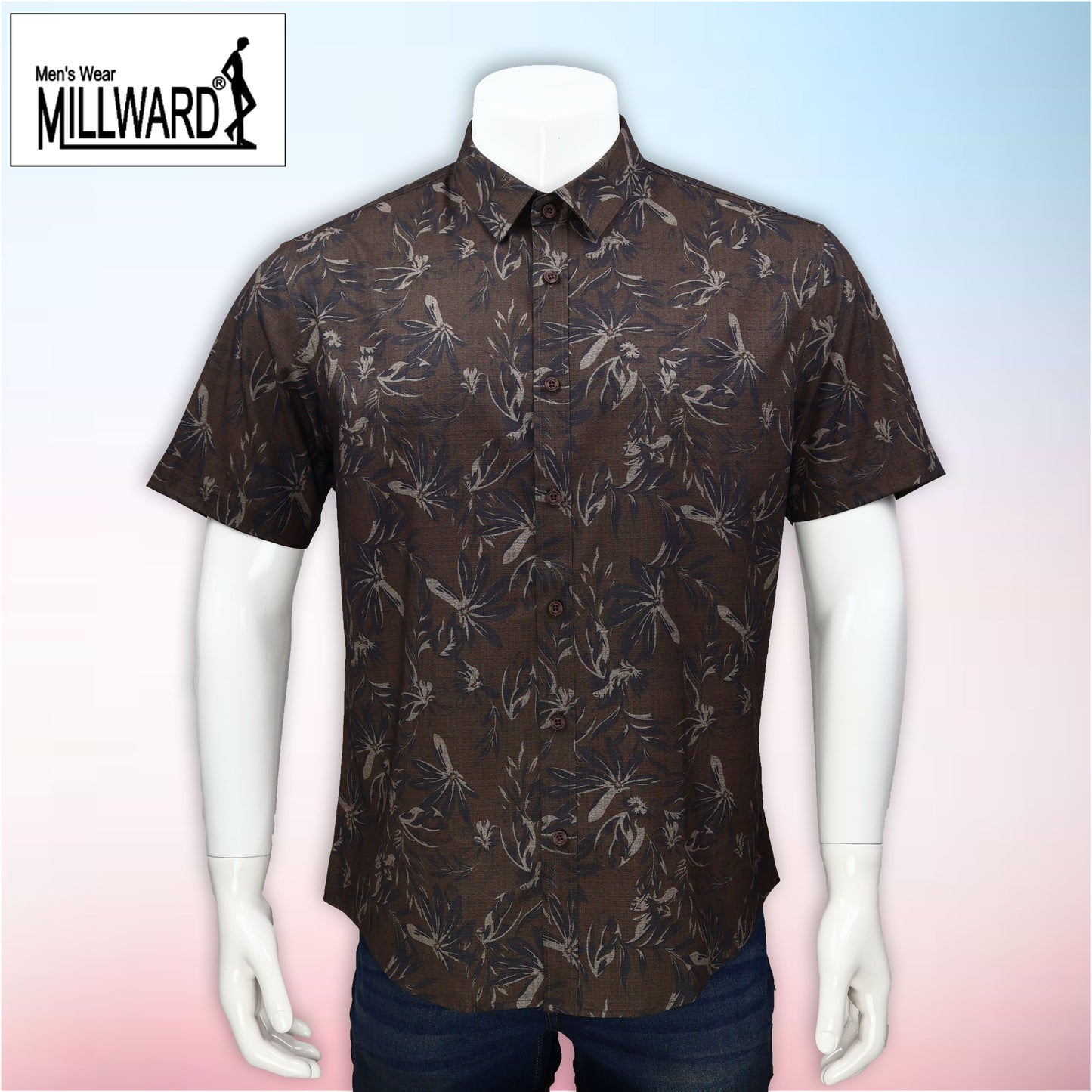 Brand Millward Shirt Short Sleeve Slim Fit Leaf Pattern Collection / Baju kemeja Lengan Pendek Koleksi Millward Slim Fit Corak Daun