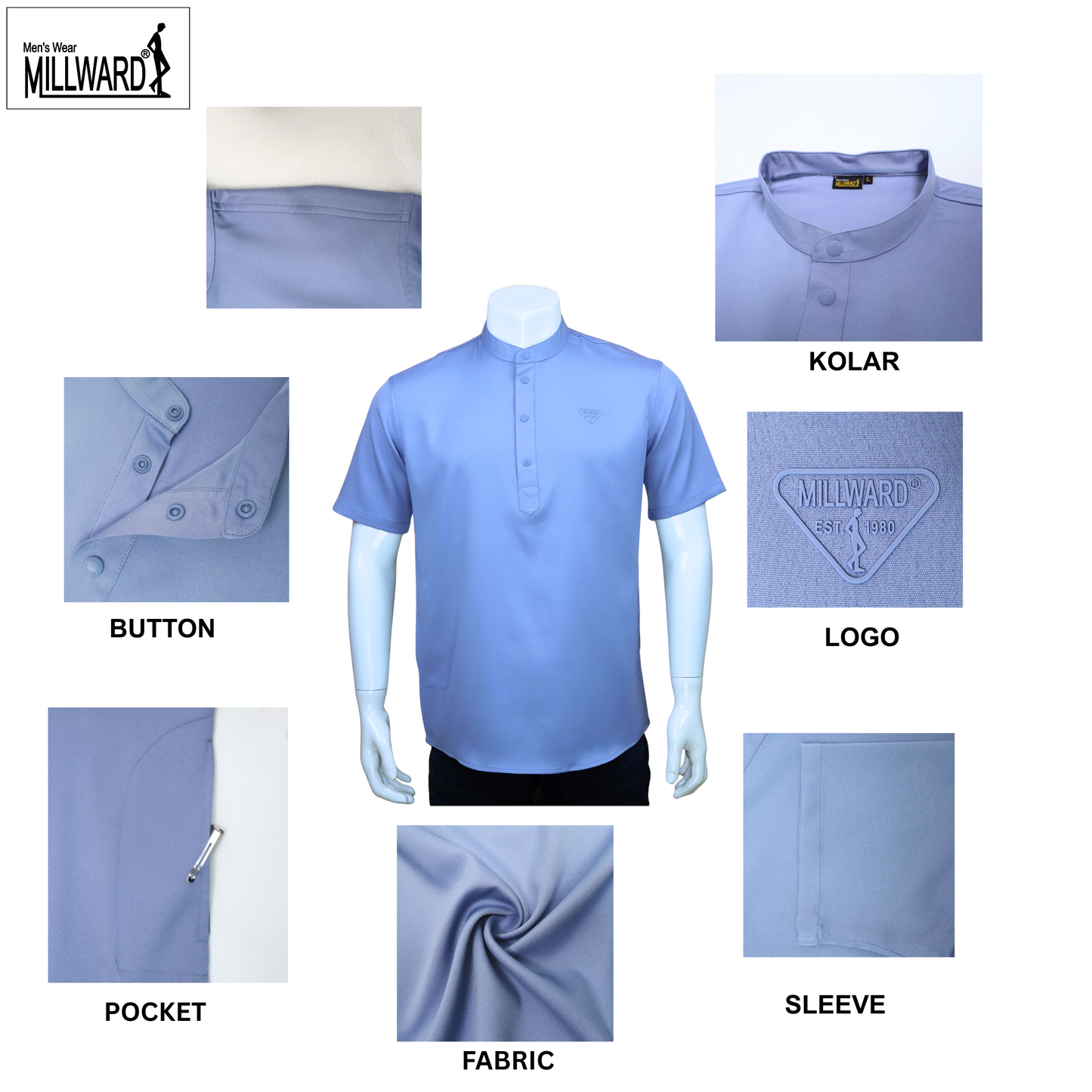 Brand Millward Baju Kurta Lengan Pendek 12 Warna