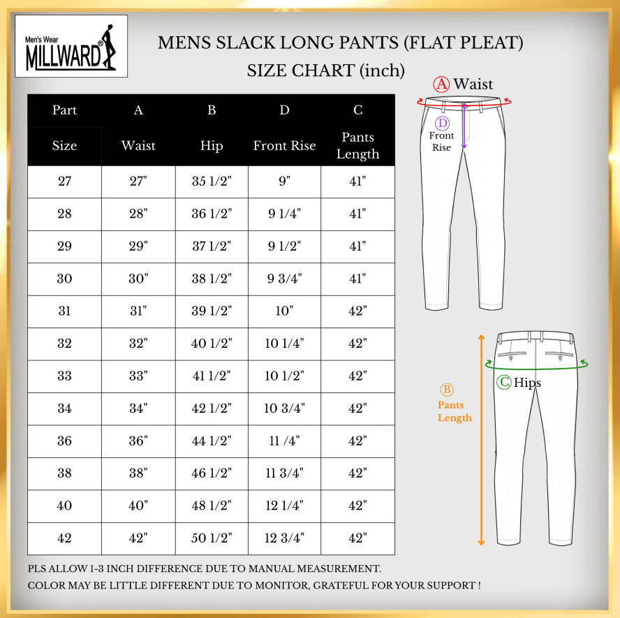 Brand Millward Men's Black Slack Long Pant Slim Fit [Size27-42] /Seluar Slack Hitam Lelaki Slim Fit [Size27-42]