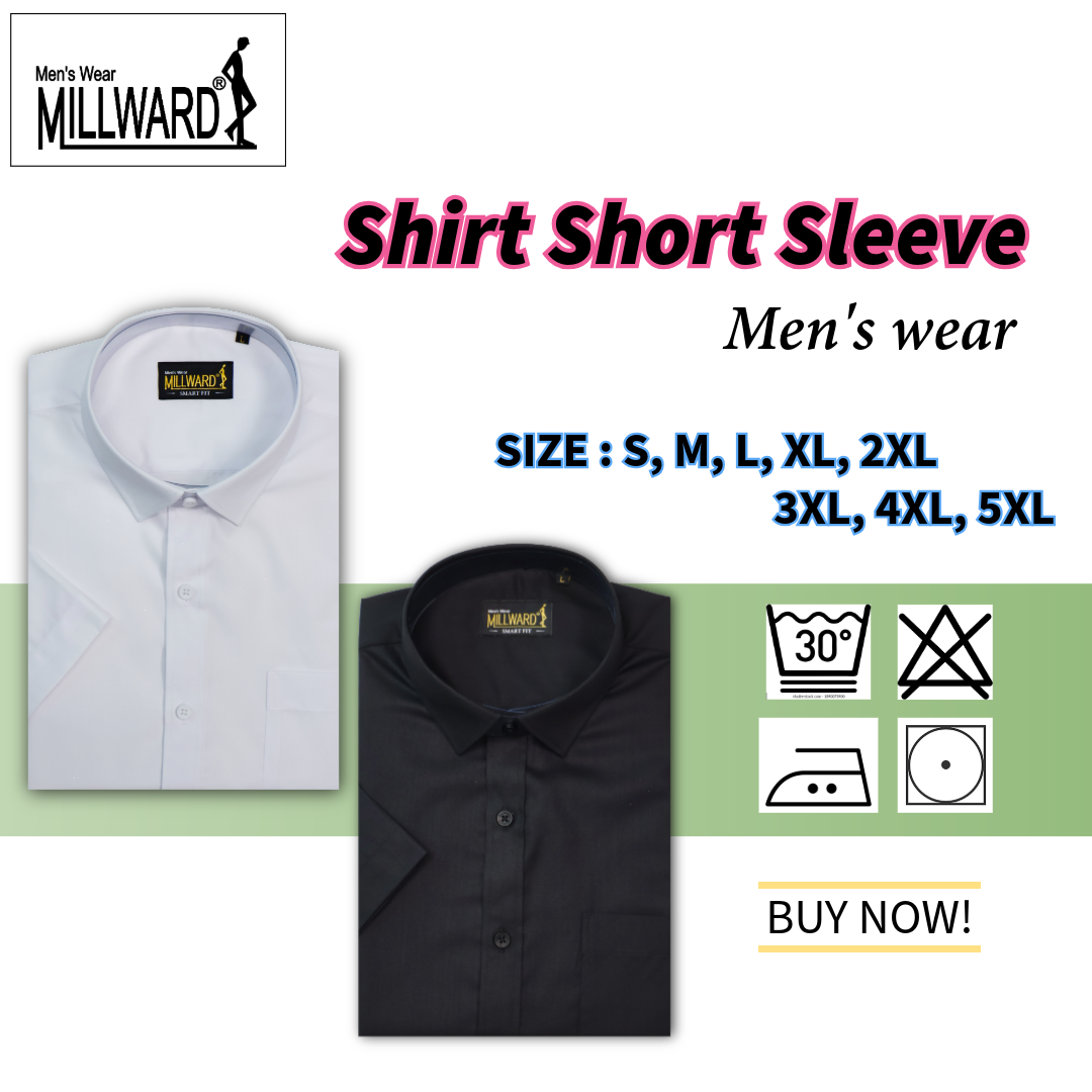 Brand Millward Men's Shirt Short Sleeve (Black/White) [SmartFit]  /Kemeja Lelaki Lengan Pendek (Hitam/Putih) [SmartFit]
