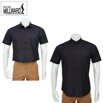 Brand Millward Men's Shirt Short Sleeve (Black/White) [SmartFit]  /Kemeja Lelaki Lengan Pendek (Hitam/Putih) [SmartFit]