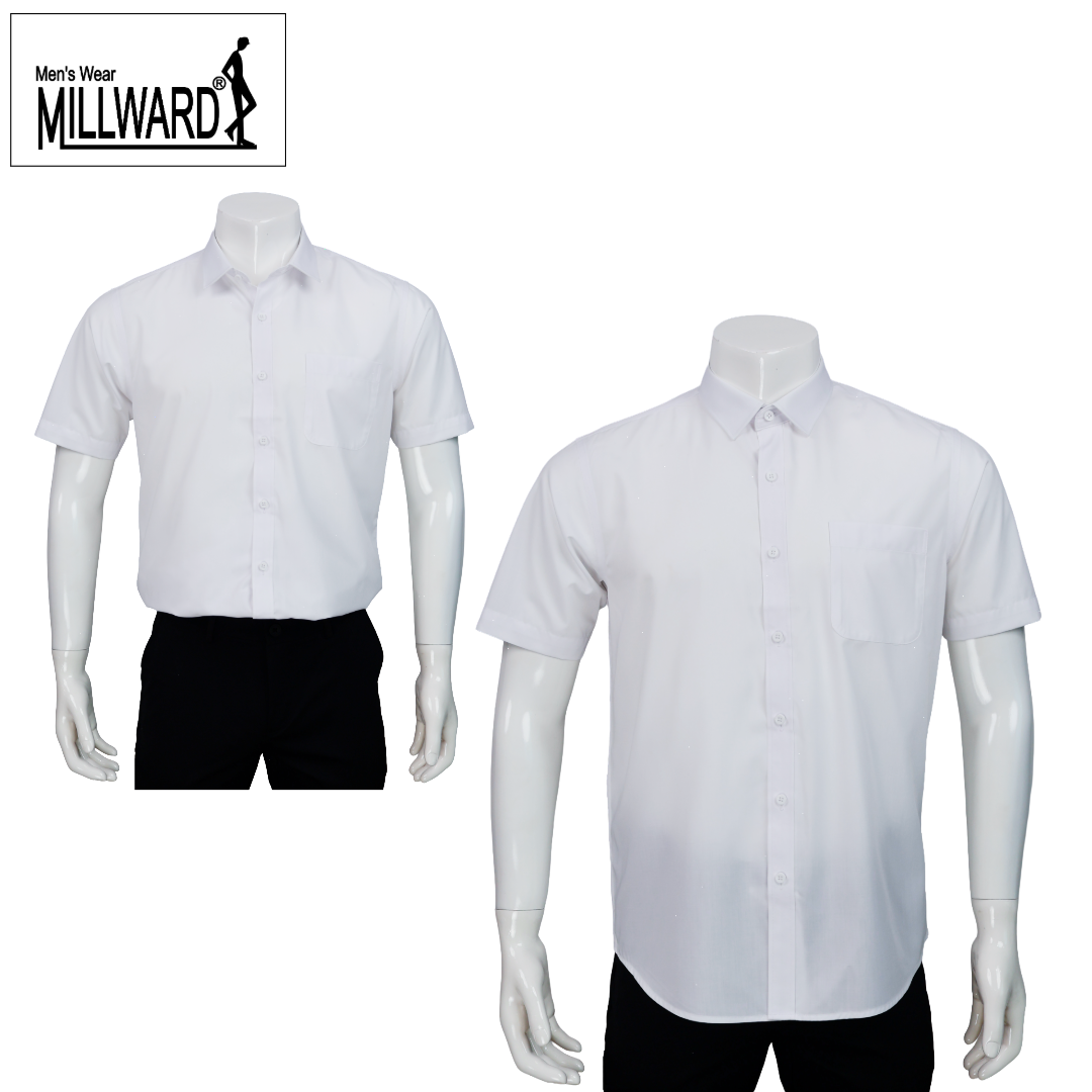 Brand Millward Men's Shirt Short Sleeve (Black/White) [SmartFit]  /Kemeja Lelaki Lengan Pendek (Hitam/Putih) [SmartFit]