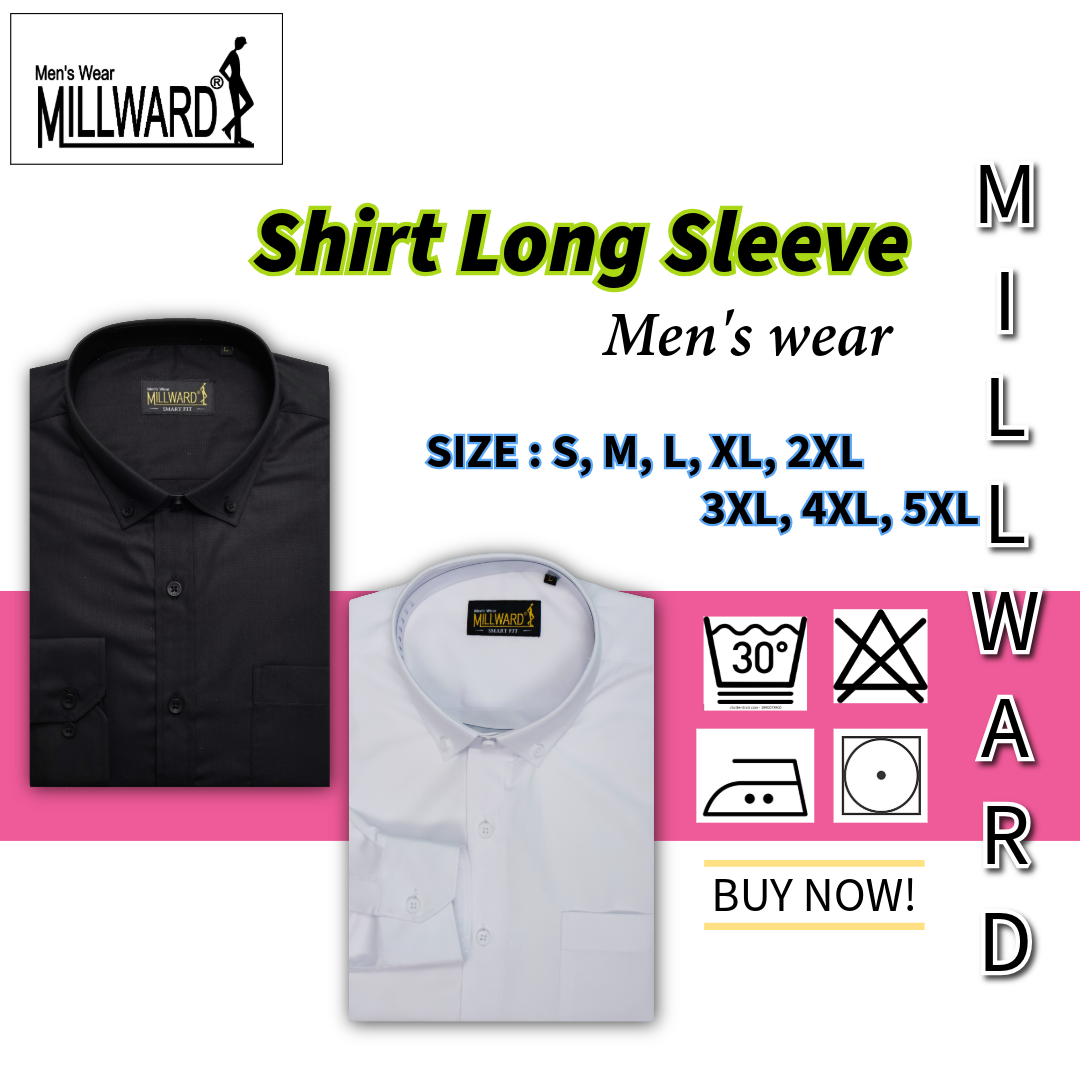 Brand Millward Men's Shirt Long Sleeve (Black/White) [SmartFit]  / Kemeja Lelaki Lengan Panjang (Hitam/Putih) [SmartFit]