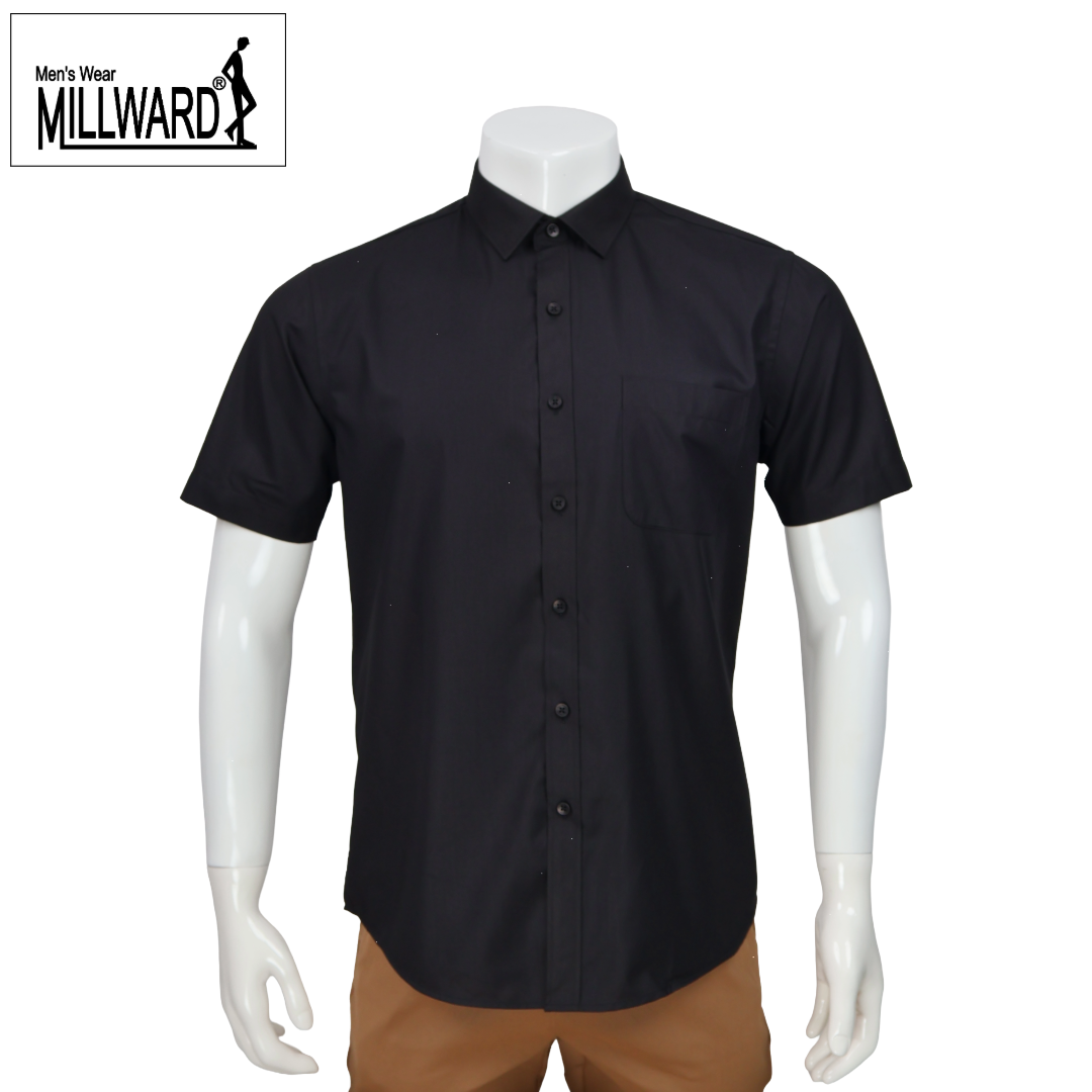 Brand Millward Men's Shirt Short Sleeve (Black/White) [SmartFit]  /Kemeja Lelaki Lengan Pendek (Hitam/Putih) [SmartFit]