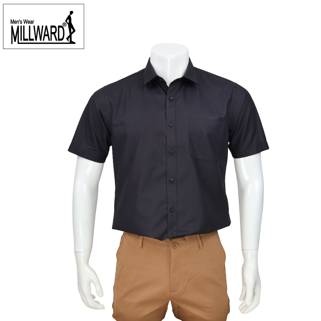 Brand Millward Men's Shirt Short Sleeve (Black/White) [SmartFit]  /Kemeja Lelaki Lengan Pendek (Hitam/Putih) [SmartFit]