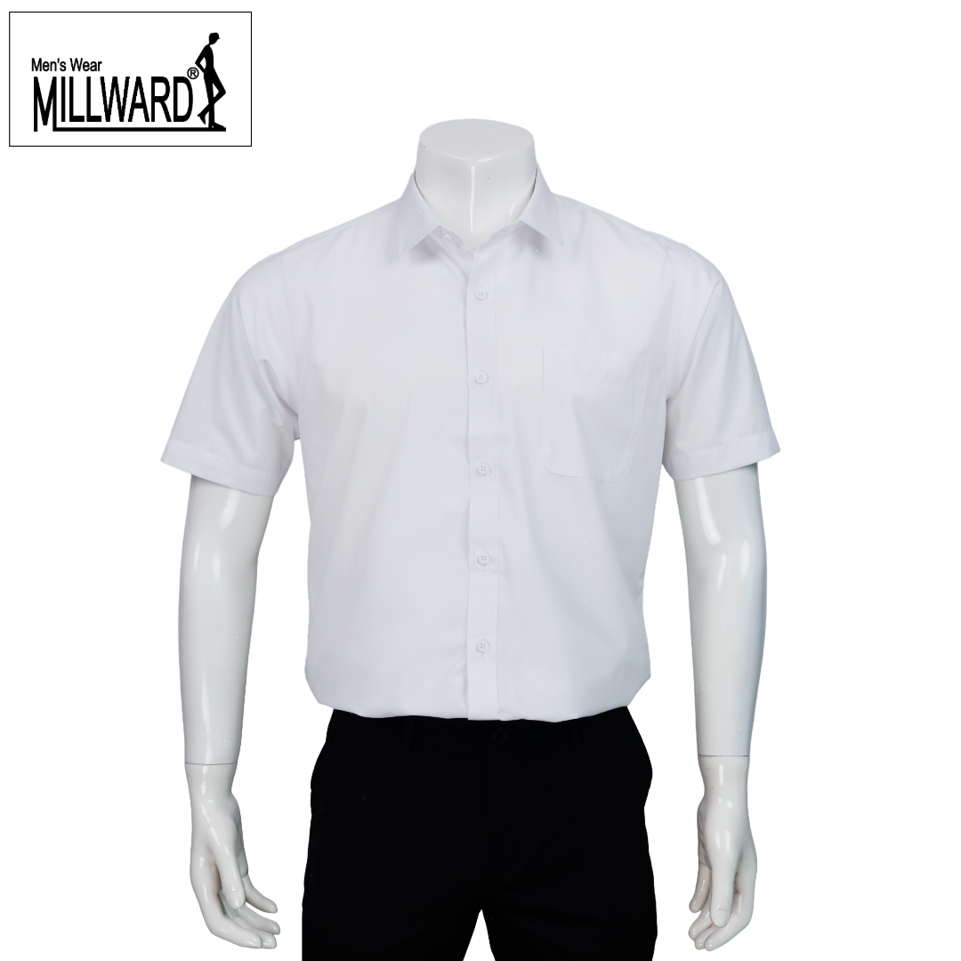 Brand Millward Men's Shirt Short Sleeve (Black/White) [SmartFit]  /Kemeja Lelaki Lengan Pendek (Hitam/Putih) [SmartFit]