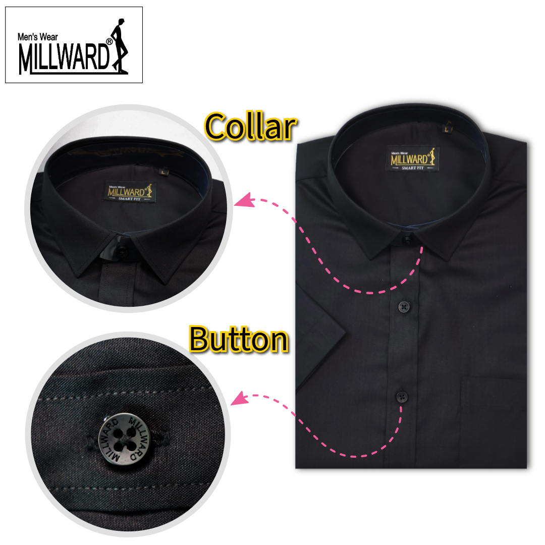 Brand Millward Men's Shirt Short Sleeve (Black/White) [SmartFit]  /Kemeja Lelaki Lengan Pendek (Hitam/Putih) [SmartFit]
