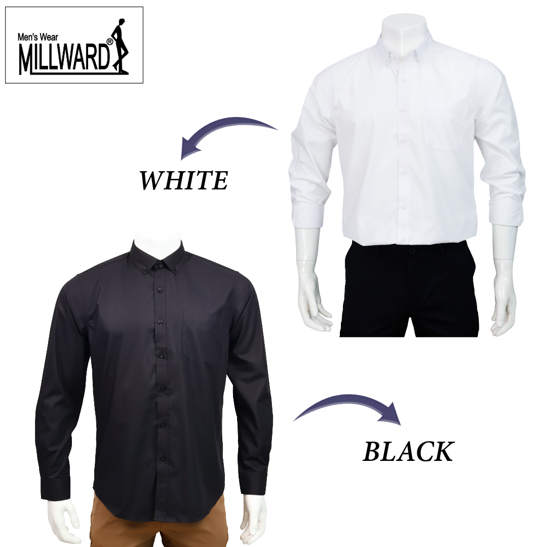 Brand Millward Men's Shirt Long Sleeve (Black/White) [SmartFit]  / Kemeja Lelaki Lengan Panjang (Hitam/Putih) [SmartFit]
