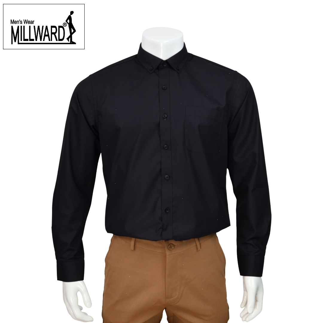Brand Millward Men's Shirt Long Sleeve (Black/White) [SmartFit]  / Kemeja Lelaki Lengan Panjang (Hitam/Putih) [SmartFit]