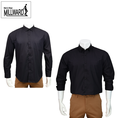 Brand Millward Men's Shirt Long Sleeve (Black/White) [SmartFit]  / Kemeja Lelaki Lengan Panjang (Hitam/Putih) [SmartFit]