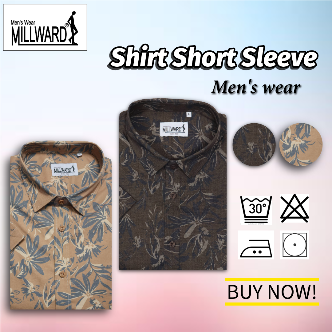 Brand Millward Shirt Short Sleeve Slim Fit Leaf Pattern Collection / Baju kemeja Lengan Pendek Koleksi Millward Slim Fit Corak Daun