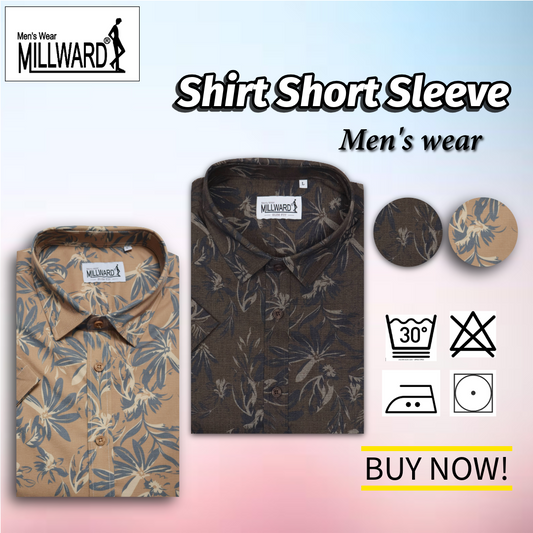 Brand Millward Shirt Short Sleeve Slim Fit Leaf Pattern Collection / Baju kemeja Lengan Pendek Koleksi Millward Slim Fit Corak Daun