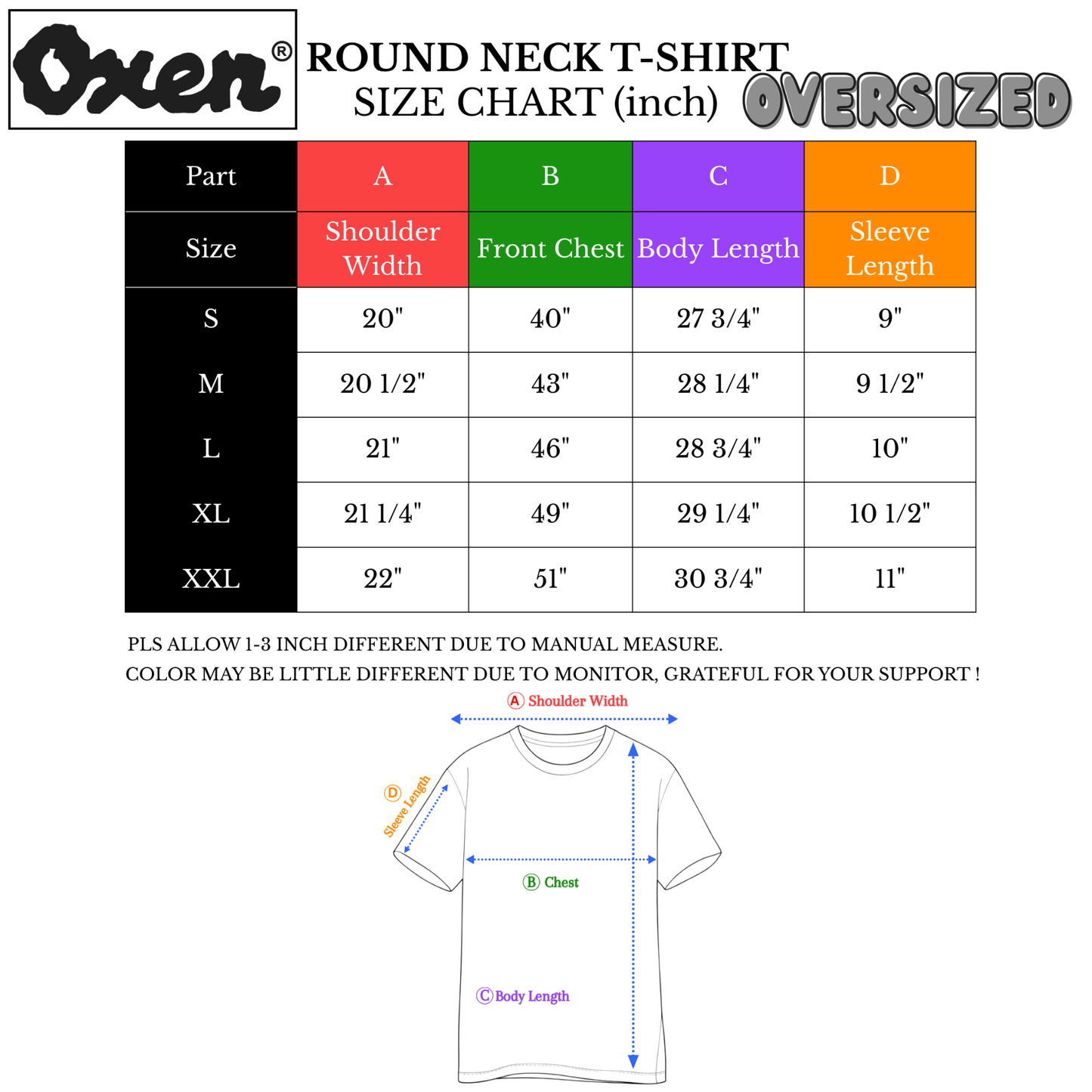 Brand Oxen Roundneck T-Shirt ,Oversized ,Short Sleeve