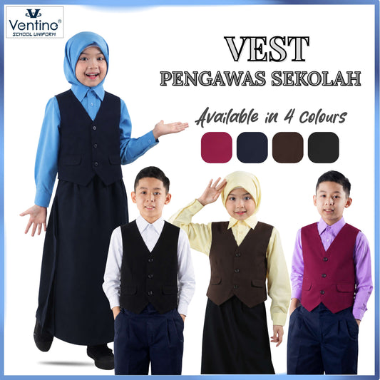 Ventine Vest Pengawas Sekolah Unisex | Size XS-3XL | Maroon / Blue / Brown / Black