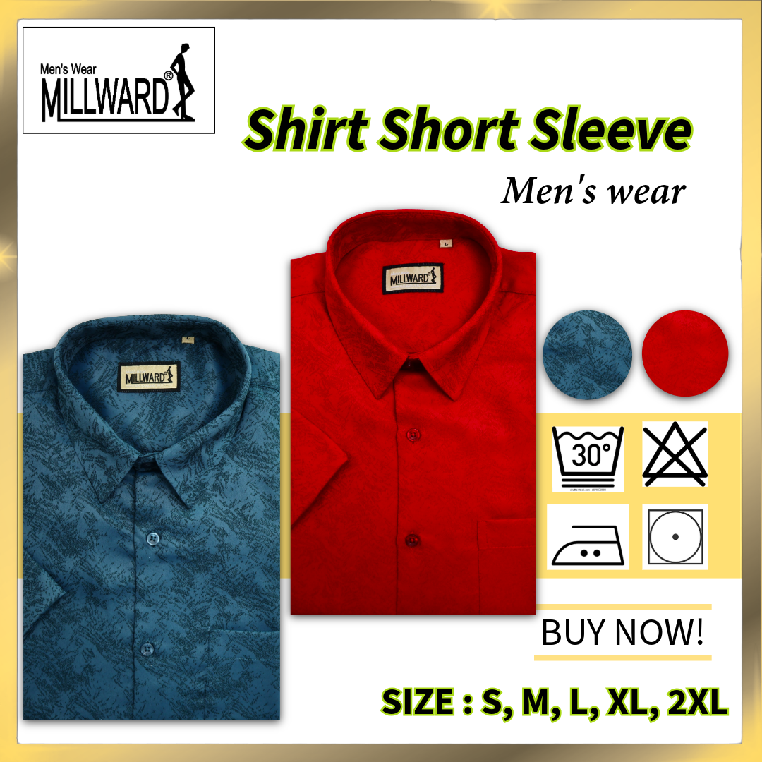 Brand Millward Men's Shirt Short Sleeve [RegularFit] / Kemeja Lelaki Lengan Pendek ) [RegularFit] (Red & Blue)