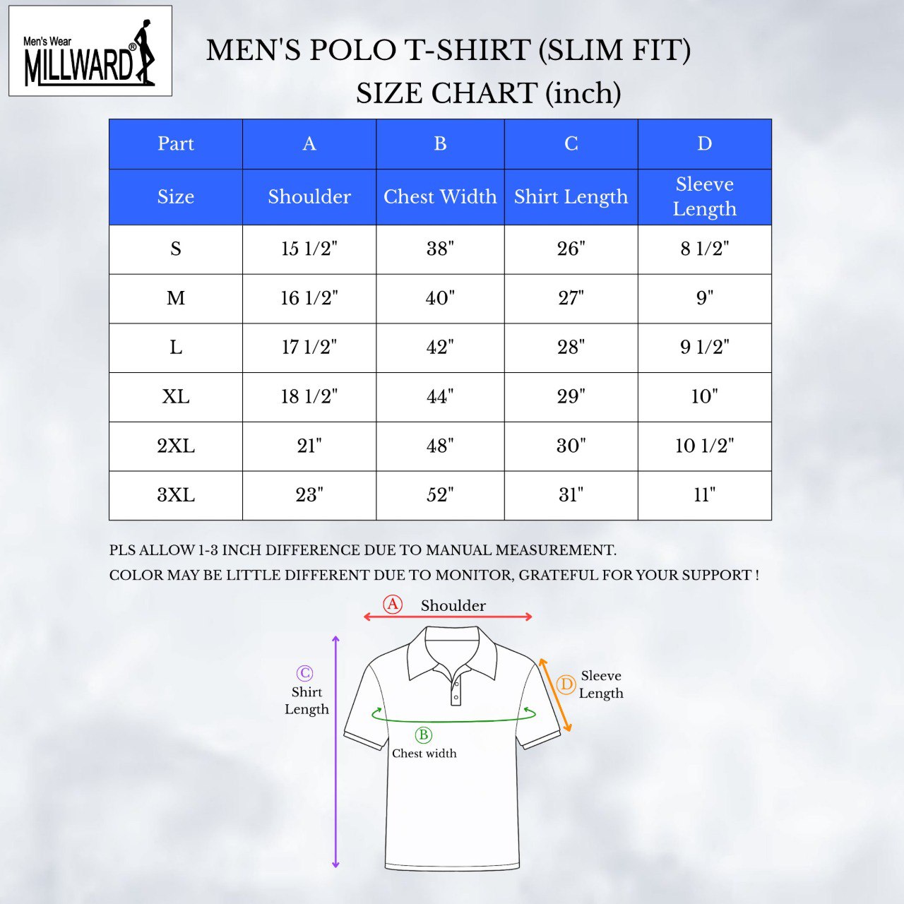Brand Millward Men's Polo T-Shirt Short Sleeve (8 Colors) [Slim Fit] / Kemeja Polo Lengan Pendek (8 WArna) [Slim FIt]