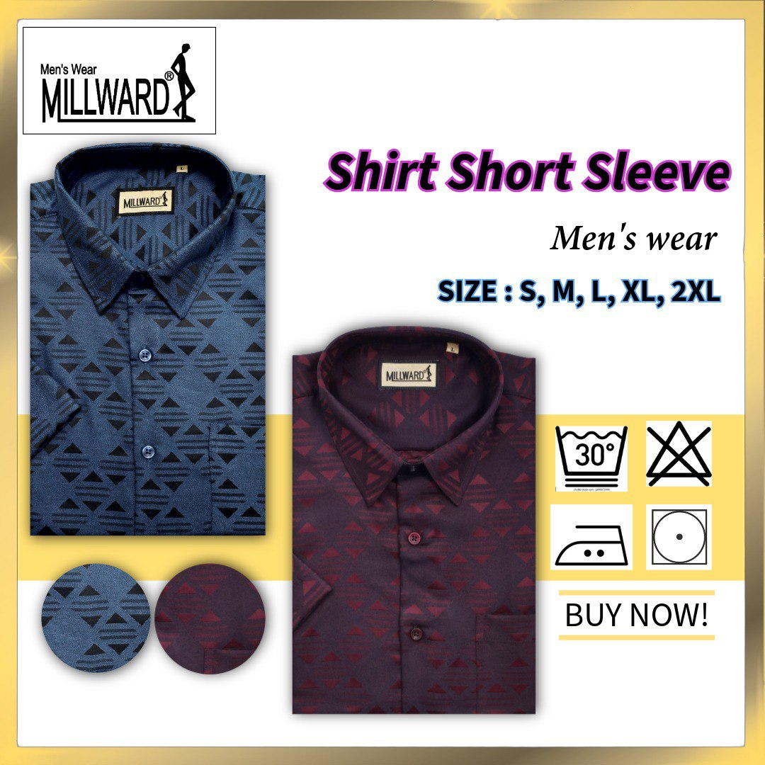 Brand Millward Men's Shirt Short Sleeve [RegularFit] / Kemeja Lelaki Lengan Pendek ) [RegularFit] (Violet & Admiral)