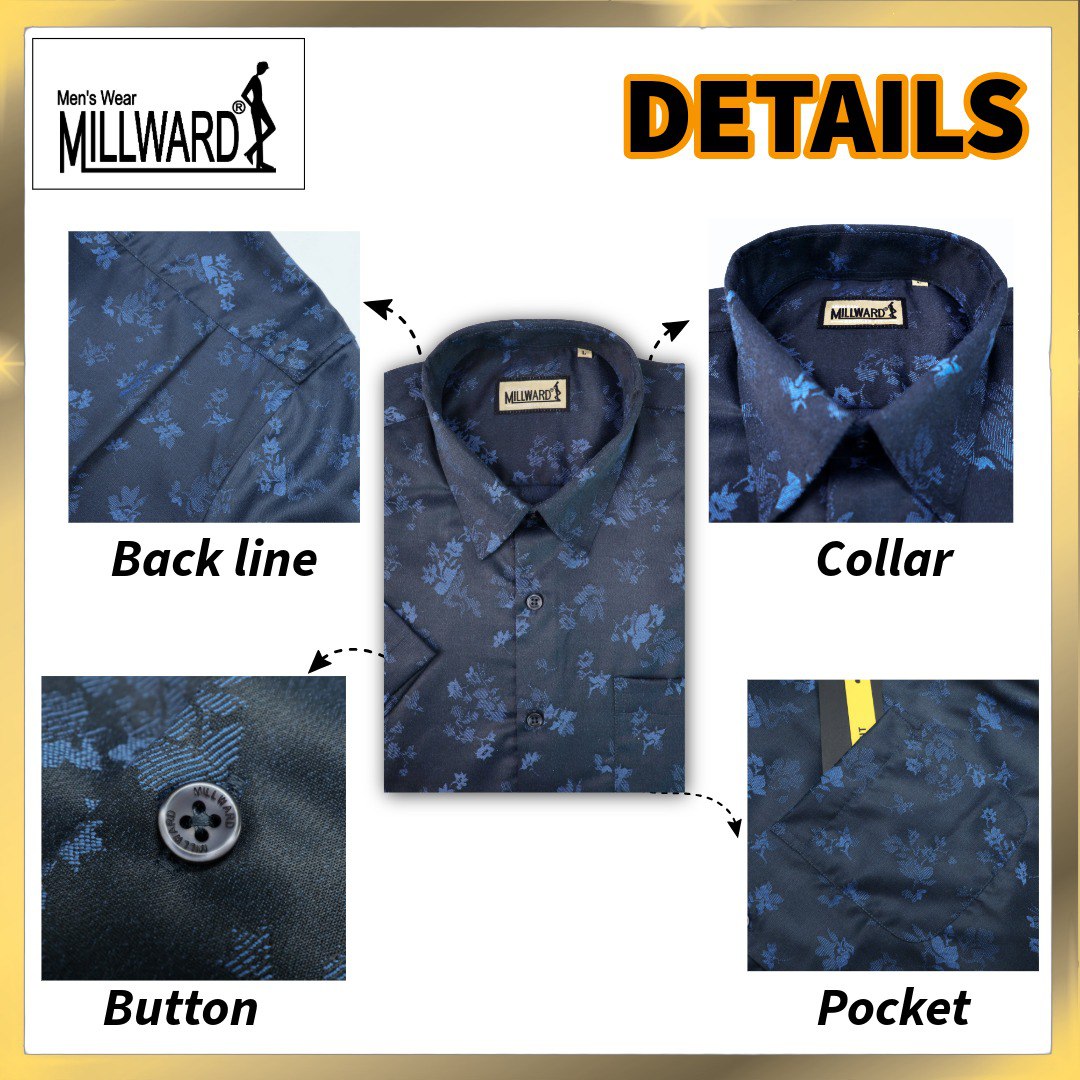 Brand Millward Men's Shirt Short Sleeve [RegularFit] / Kemeja Lelaki Lengan Pendek ) [RegularFit] (Navy & Red)
