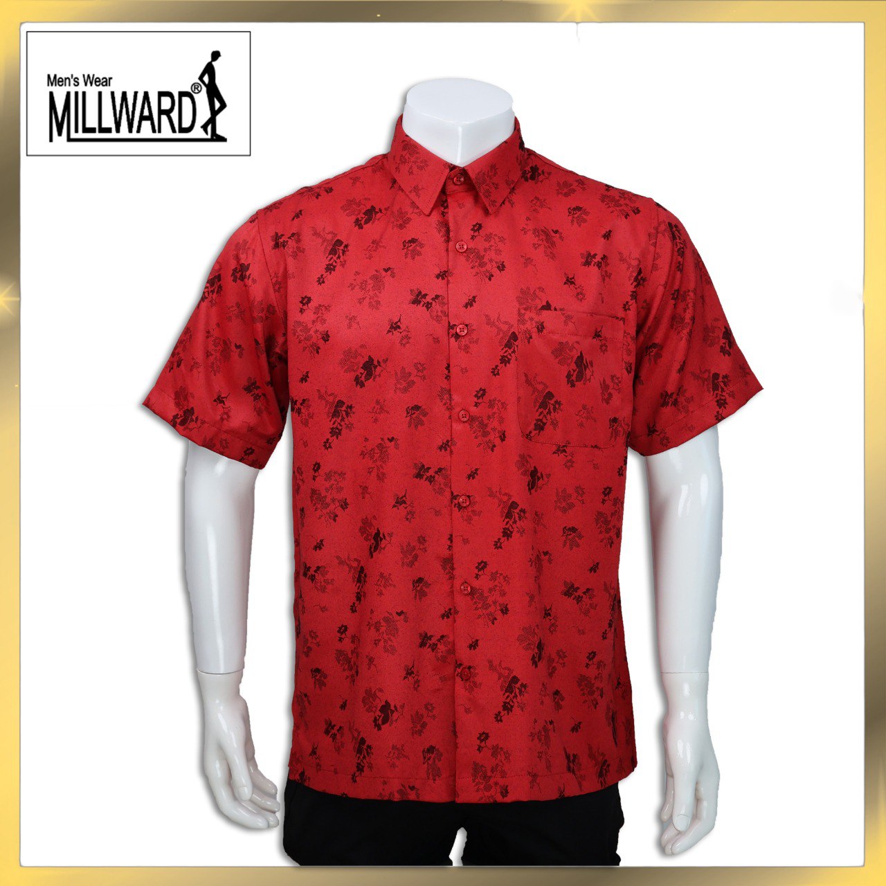 Brand Millward Men's Shirt Short Sleeve [RegularFit] / Kemeja Lelaki Lengan Pendek ) [RegularFit] (Navy & Red)