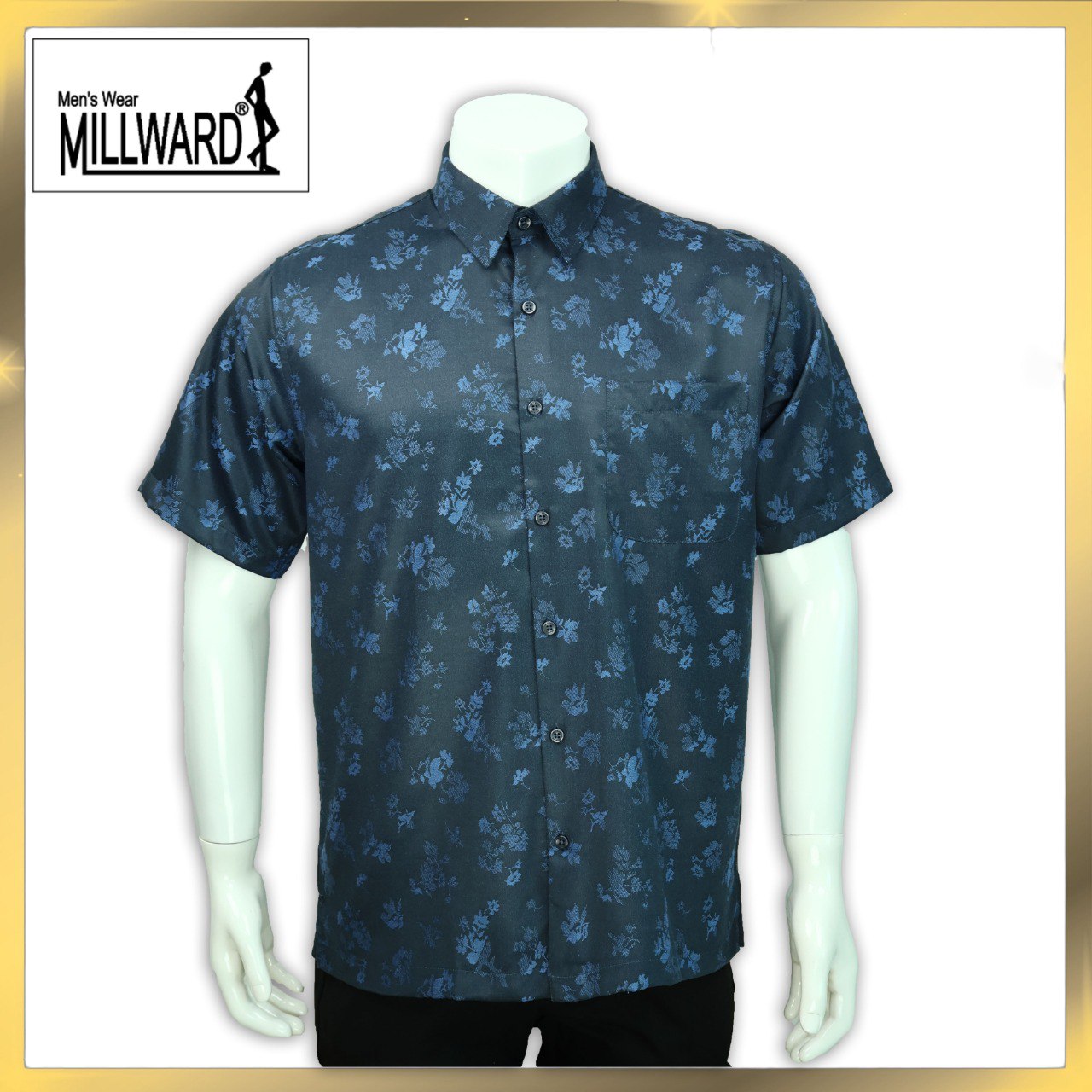 Brand Millward Men's Shirt Short Sleeve [RegularFit] / Kemeja Lelaki Lengan Pendek ) [RegularFit] (Navy & Red)