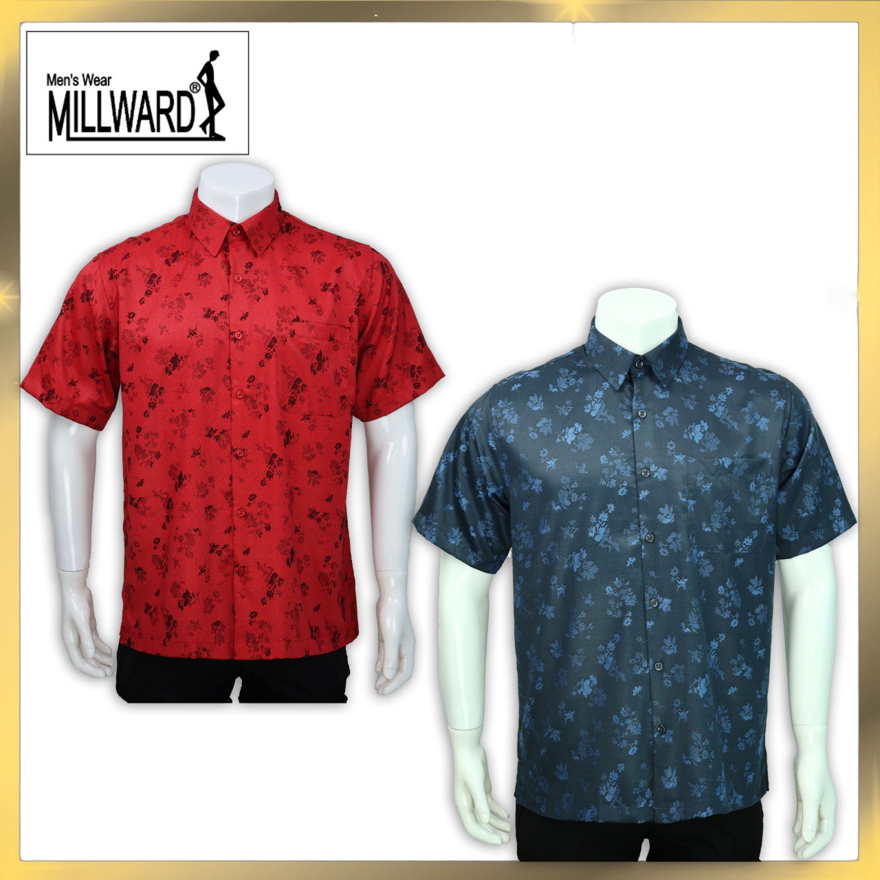 Brand Millward Men's Shirt Short Sleeve [RegularFit] / Kemeja Lelaki Lengan Pendek ) [RegularFit] (Navy & Red)