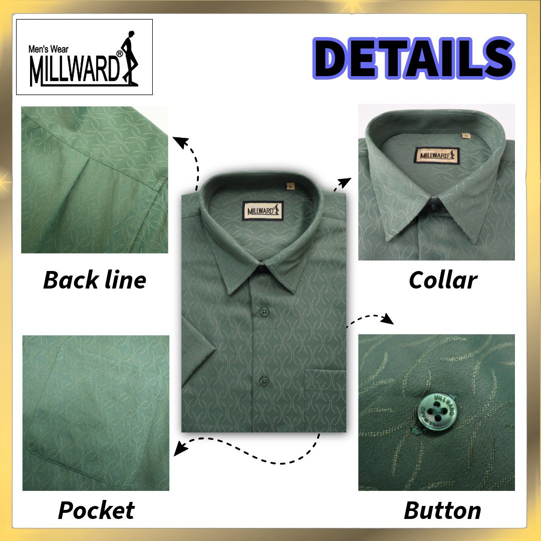 Brand Millward Men's Shirt Short Sleeve [RegularFit] / Kemeja Lelaki Lengan Pendek ) [RegularFit] (Green & Light Grey)